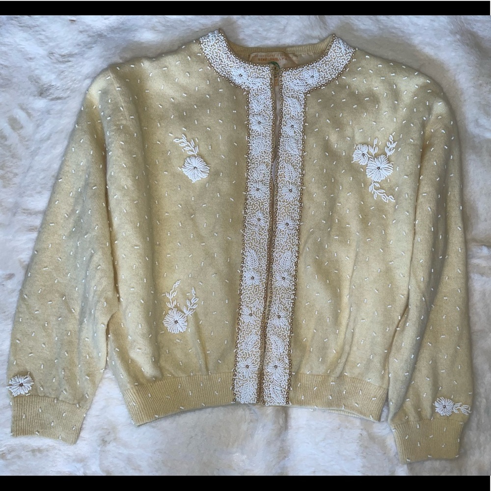 Vintage Gene Shelly Hand Beaded Angora Sweater